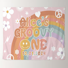 Lofaris Groovy Floral Rainbow Pink Custom 1st Birthday Backdrop