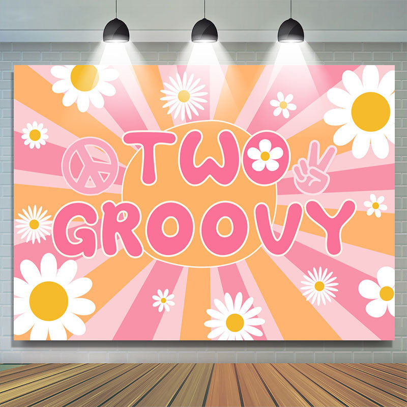 Lofaris Groovy Pink Shining White Floral 2nd Birthday Backdrop