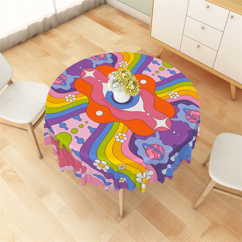 Lofaris Groovy Rainbow Eye Colorful Planet Circle Tablecloth