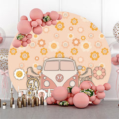 Lofaris Groovy Smiling Floral Bus Circle Birthday Backdrop