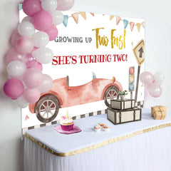 Lofaris Growing Up Two Fastred Car 2nd Birthday Backdrop