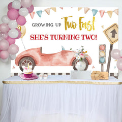 Lofaris Growing Up Two Fastred Car 2nd Birthday Backdrop