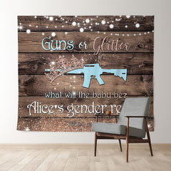 Lofaris Gun Or Glitter Wood Custom Gender Reveal Backdrop