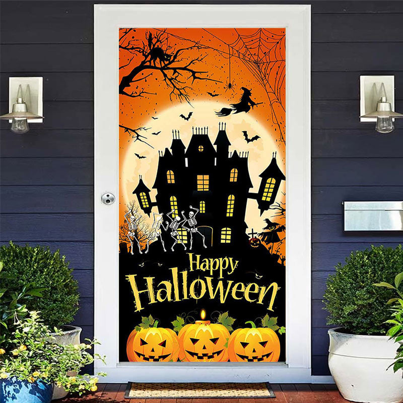 Lofaris Halloween Castle Witch Pumpkin Party Door Cover