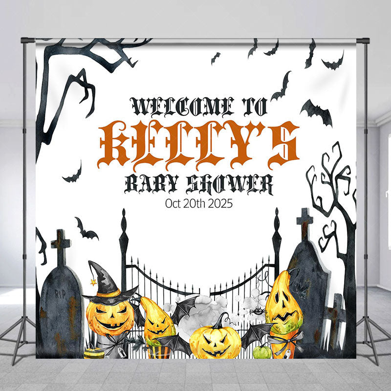 Lofaris Halloween Cemetery Custom Name Baby Shower Backdrop