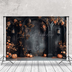 Lofaris Halloween Dark Black Wall Floral Cake Smash Backdrop