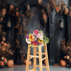 Lofaris Halloween Dark Black Wall Floral Cake Smash Backdrop