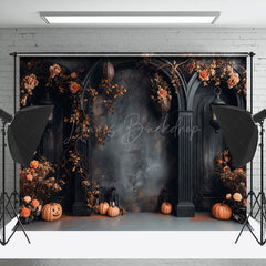 Lofaris Halloween Dark Black Wall Floral Cake Smash Backdrop