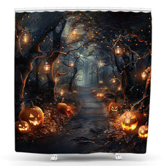 Lofaris Halloween Forest Pumpkin Lights Bathroom Shower Curtain