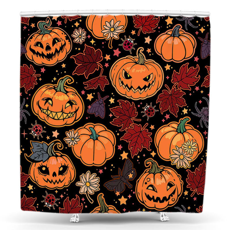 Lofaris Halloween Maple Red Pumpkin Bathroom Shower Curtain