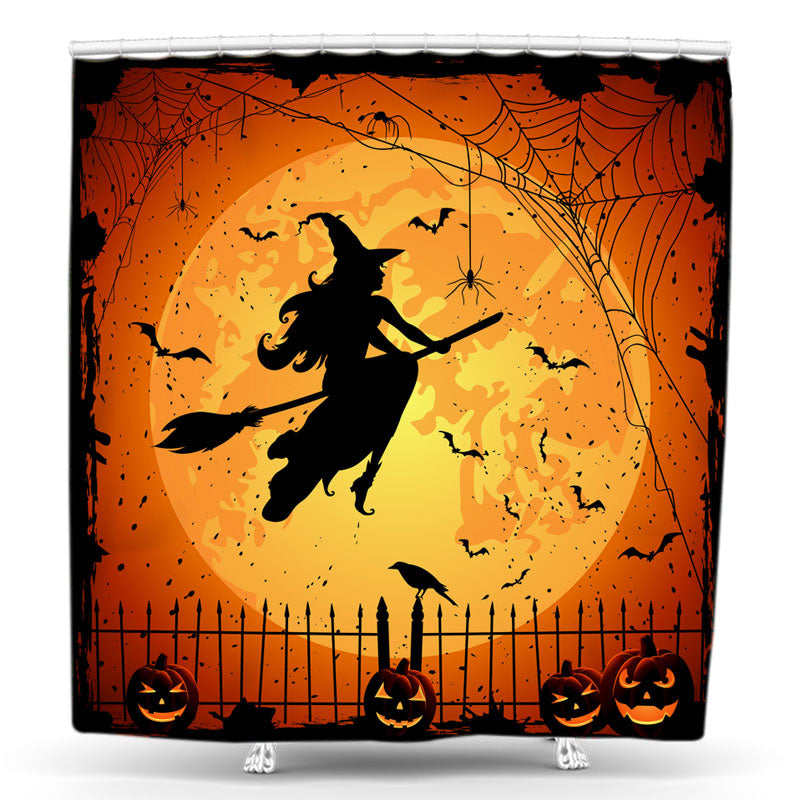 Lofaris Halloween Night Moon Pumpkin Witch Shower Curtain