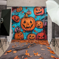 Lofaris Halloween Pumpkin Graffiti Street Autumn Backdrop