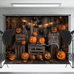 Lofaris Halloween Pumpkins Wooden Room Cake Smash Backdrop