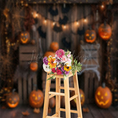 Lofaris Halloween Pumpkins Wooden Room Cake Smash Backdrop