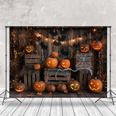 Lofaris Halloween Pumpkins Wooden Room Cake Smash Backdrop