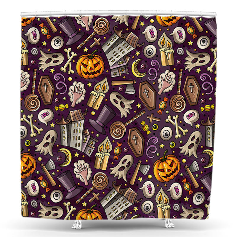 Lofaris Halloween Purple Ghost Candle Pumpkin Shower Curtain