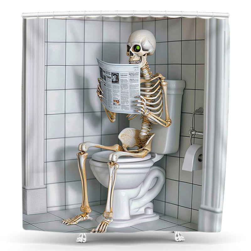 Lofaris Halloween Skeleton Reading Shower Curtain for Bathroom