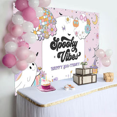 Lofaris Halloween Spooky Vibes Ghost Happy Boothday Backdrop