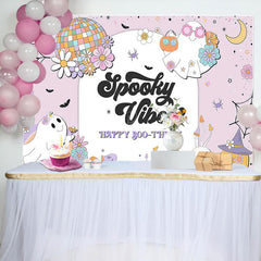 Lofaris Halloween Spooky Vibes Ghost Happy Boothday Backdrop