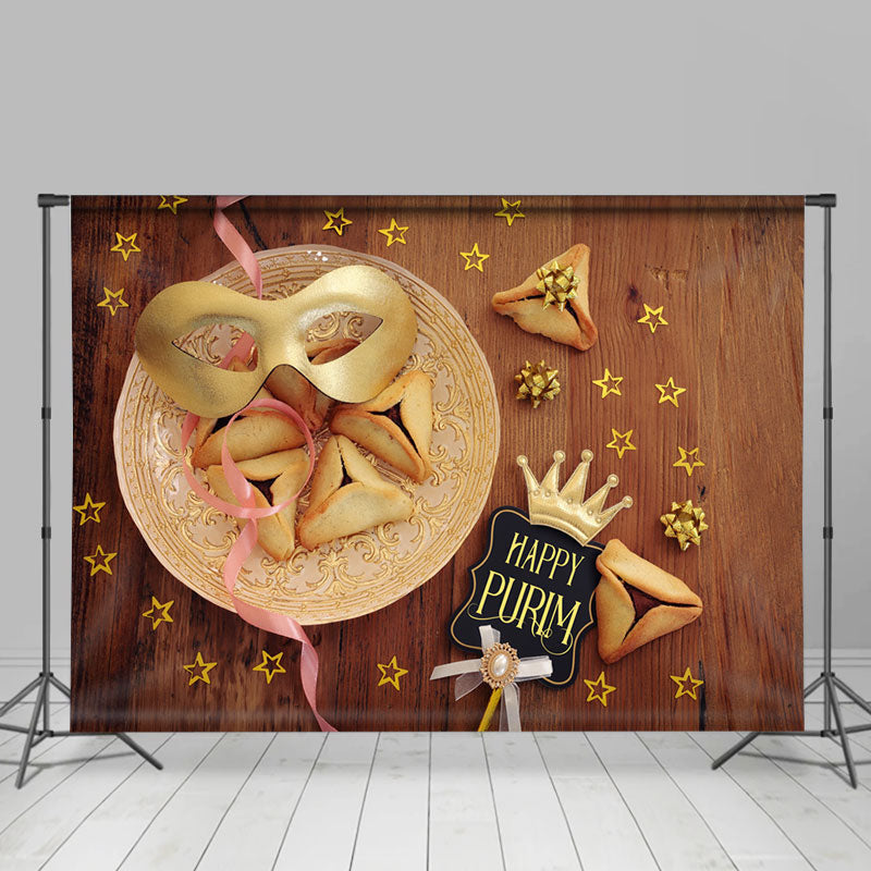 Lofaris Hamantashen Mask Stars Wooden Happy Purim Backdrop