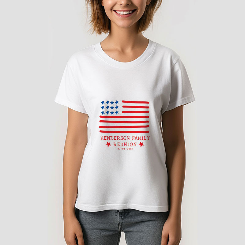 Lofaris Hand Drawn American Flag Family Reunion TShirt