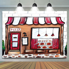 Lofaris Hand Drawn Modern Red Pizza Shop Party Photo Backdrop