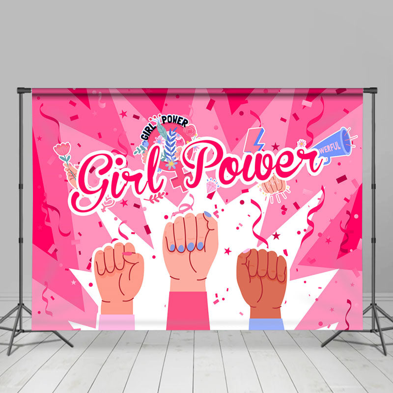 Lofaris Hands Up Flower Pink Backdrop For Girl Power Party