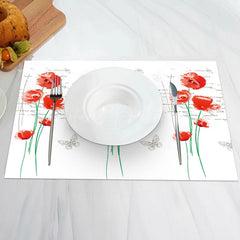 Lofaris Handwriting Red Flowers Butterfly Set Of 4 Placemats