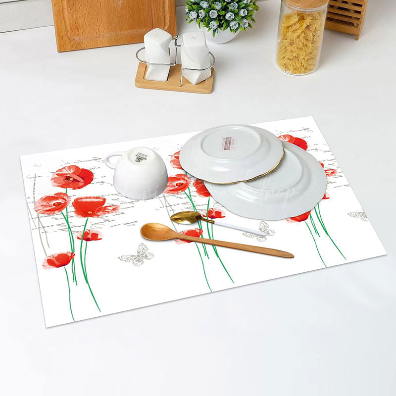 Lofaris Handwriting Red Flowers Butterfly Set Of 4 Placemats