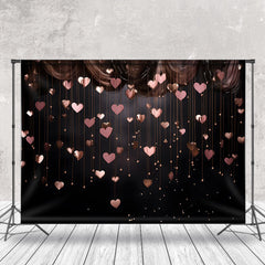 Lofaris Hanging Pink Hearts Black Valentines Day Backdrop