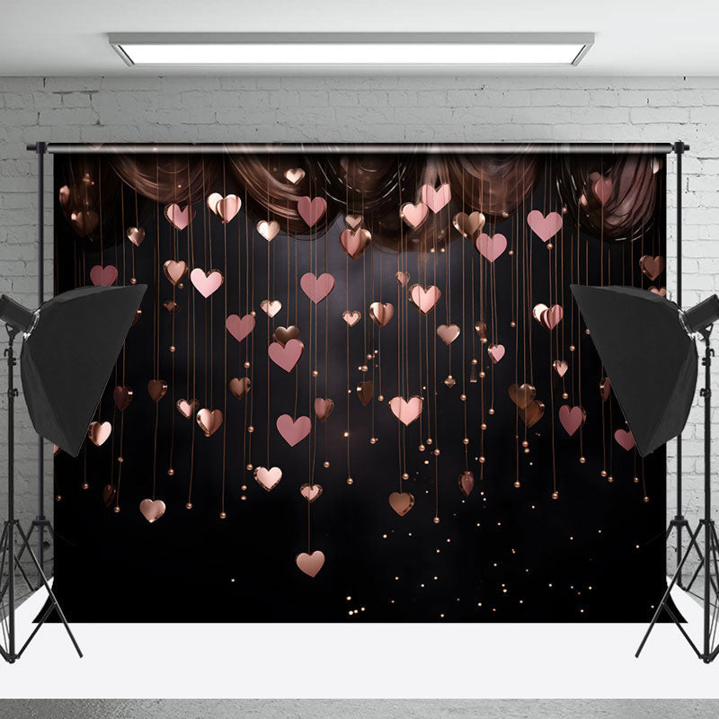 Lofaris Hanging Pink Hearts Black Valentines Day Backdrop