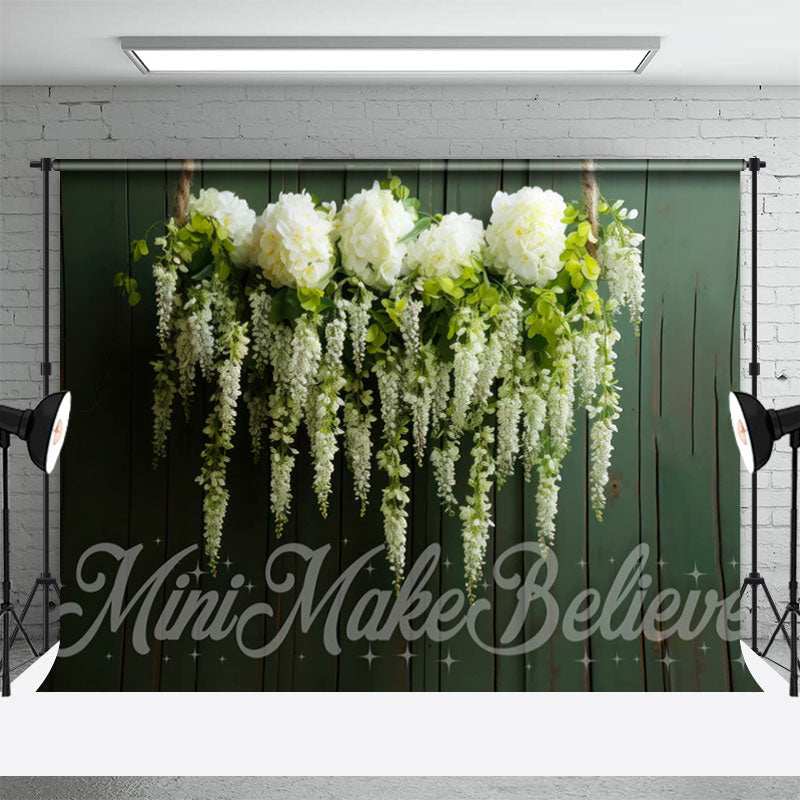 Lofaris Hanging White Flower Green Wood Wall Spring Backdrop