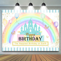 Lofaris Happiest Birthday On The Earth Rainbow Castle Backdrop