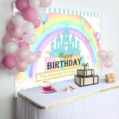 Lofaris Happiest Birthday On The Earth Rainbow Castle Backdrop