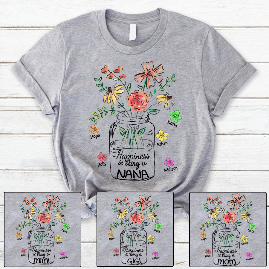 Lofaris Happiness Is Being A Nana Flower Mothers Day T-Shirt