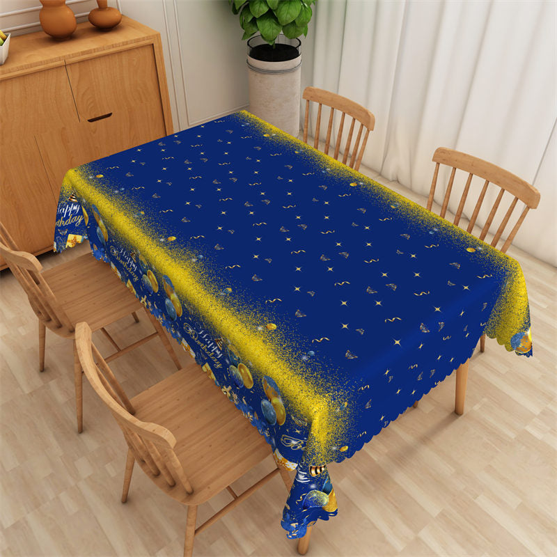 Lofaris Happy Birthday Blue Bokeh Starry Balloons Tablecloth