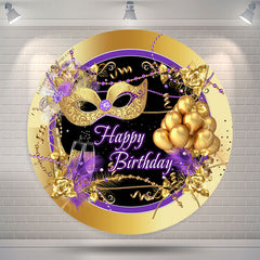 Lofaris Happy Birthday Gold Mask Balloon Round Backdrop