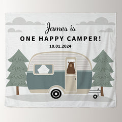 Lofaris Happy Camper Bear Grey Custom 1st Birthday Backdrop