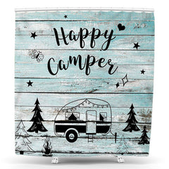 Lofaris Happy Camper Mint Green Wood Shower Curtain for Family