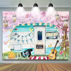 Lofaris Happy Camper Touring Car Guitar Birthday Backdrop