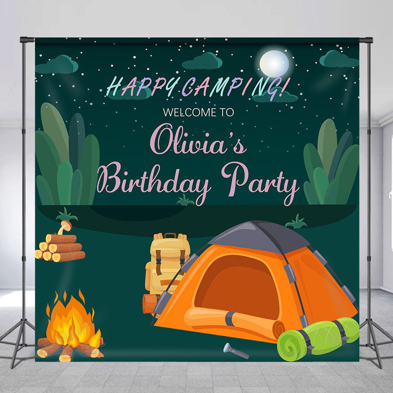 Lofaris Happy Camping Custom Name Wild Birthday Backdrop