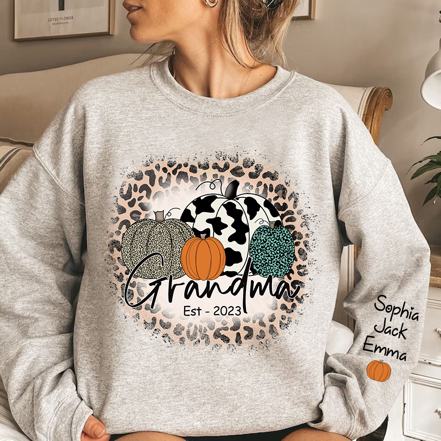 Lofaris Happy Fall Leopard Pumpkins Custom Name Sweatshirt