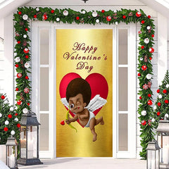 Lofaris Happy Valentines Day Golden Cupid Heart Door Cover