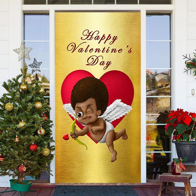 Lofaris Happy Valentines Day Golden Cupid Heart Door Cover