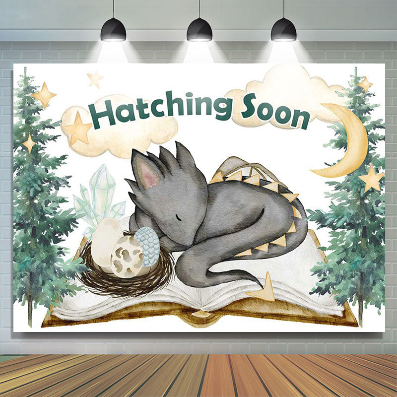 Lofaris Hatching Soon Dragon Pines Baby Shower Backdrop