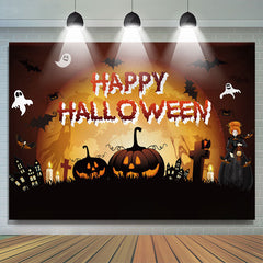 Lofaris Haunted Happy Halloween Scary Pumpkins Backdrop