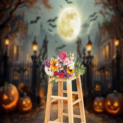 Lofaris Haunted House Pumpkins Moon Halloween Backdrop