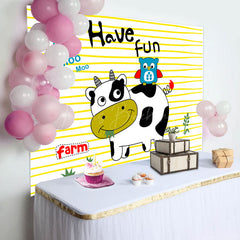 Lofaris Have Fun Cute Cow Owl Farm Stripe Birthday Backdrop