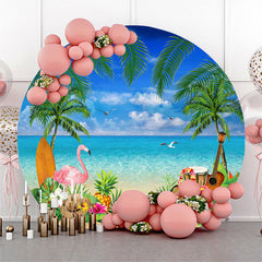 Lofaris Hawaii Blue Sky Beach Flamingo Circle Summer Backdrop