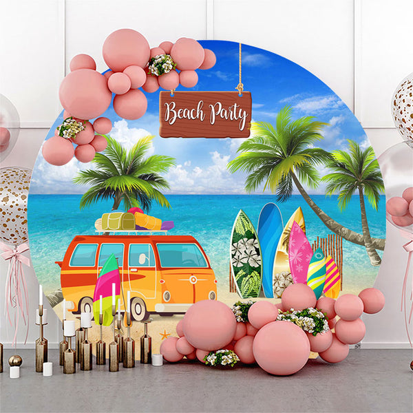 Hawaii Coconut Summer Beach Party Round Backdrop - Lofaris